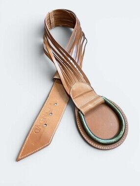Vintage Joan & David Wide Multi Strand Leather Belt Tan Boho M